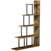 HOMCOM Étagère bibliothèque séparateur de pièce style industriel en escalier 5 étagères 102 x 30 x 160 cm, brun rustique(m-13)