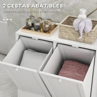 kleankin Mueble Ropa Sucia con 2 Cestos para Ropa Sucia Ideal para Lavandería 66x33x68 cm Blanco(m-4)