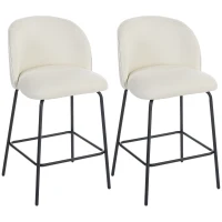 HOMCOM Lote de 2 Taburetes de Bar, Sillas de Bar, Reposapiés y Respaldo, Tela Efecto Lino, Altura de Asiento 68cm, Crema(m-1)