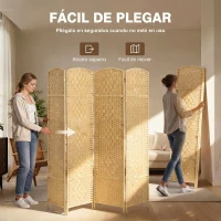 HOMCOM Separador de Ambientes de 4 Paneles Biombo Plegable 180x180 cm Pantalla de Privacidad de Polipropileno Natural(m-5)