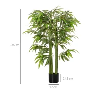 HOMCOM Kunstmatige Bamboeplant, Plastic in Pot, 780 Bladeren, Realistisch Uiterlijk, Weinig Onderhoud, 140 cm, Groen(m-3)