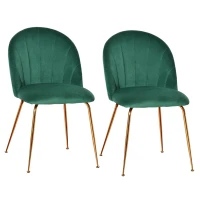 HOMCOM set van 2 keukenstoelen eetkamerstoelen met rugleuning polyester stof metalen poten groen + goud 52 x 52 x 81 cm(m-1)