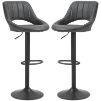 HOMCOM Set van 2 barkrukken, met een lederlook, draaibaar, verstelbaar in hoogte, met een voetensteun, metalen frame, afmetingen in de kleur grijs(m-10)