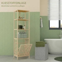 HOMCOM Badkamerrek met Wasmand, 3 Planken, Bamboe Frame, 44x33x160cm, Natuur(m-5)