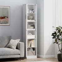 HOMCOM Badkamerkast 180 cm hoog, smalle kast met 2 deuren en 4 verstelbare planken, spaanplaat en MDF, wit(m-7)