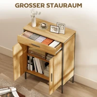 HOMCOM Badkamerkast, tweelagige planken, grote lade, industrieel design, eikenlook(m-4)