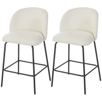HOMCOM Lote de 2 Taburetes de Bar, Sillas de Bar, Reposapiés y Respaldo, Tela Efecto Lino, Altura de Asiento 68cm, Crema(m-7)