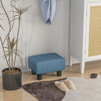 HOMCOM Linen Fabric Footstool Ottoman Cube with 4 Plastic Legs, Blue(m-7)
