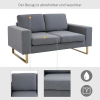 HOMCOM 2-zitsbank stoffen bank hoekbank gestoffeerde bank zitmeubelen kussens armsteun hout metaal lichtgrijs 160 x 82 x 78 cm(m-6)