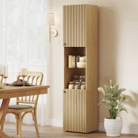 HOMCOM Armario de Baño Alto de 6 Niveles con 2 Puertas Estante de Vidrio Templado Estantes Ajustables 40x31x182 cm Roble(m-9)
