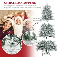 HOMCOM Kunstmatige Kerstboom, Kerstboom, Incl. Kunstmatige Sneeuw, LED-Lichten, 180 cm, Groen + Wit(m-7)