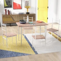 HOMCOM Conjunto de Refeição 5 Peças Conjunto de Mesa e 4 Cadeiras para 4 Pessoas com Estrutura de Aço 110x70x75 cm Madeira e Branco(m-12)