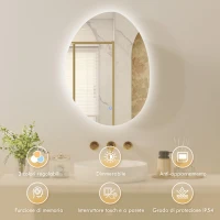 HOMCOM Specchio Bagno con Illuminazione LED e Armadietto Interno, in Vetro Temperato e Legno, 50x14x70 cm, Bianco(m-4)