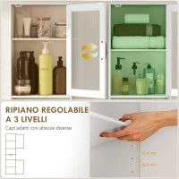 HOMCOM Colonna Bagno in Legno con 2 Armadietti, Cassetto e Ripiano Aperto, 40x30x165 cm, Bianco(m-5)