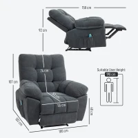 HOMCOM Recliner-Sessel, Massage-Polstersessel mit 8 Vibrationspunkten, verstellbare Fußstütze, Seitentasche, Lehnsessel, Grau(m-3)