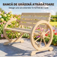 Outsunny Bancă de Grădină cu 2 Locuri, din Lamele cu Mânere în Formă de Roată de Căruță, din Lemn, 105,5x56x79 cm, Culoare Lemn(m-6)