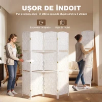 HOMCOM Paravan de interior pliabil cu 4 panouri și rafturi, 160x170 cm, alb(m-4)