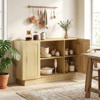HOMCOM Sideboard Buffet Cabinet, 133 cm Storage Cabinet with 2 Open Shelves, 2 Cupboards and Soft Close Doors, Natural(m-7)