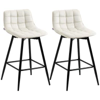 HOMCOM Set 2 Sgabelli da Bar con Schienale e Poggiapiedi in Stile Nordico in Metallo e Velluto, color Crema, 45x47x84 cm(m-11)