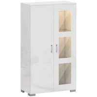 HOMCOM Buffet avec LED RGB 16 couleurs et télécommande, haute brillance, portes vitrées, étagères en verre, 71x35x126cm, blanc(m-1)