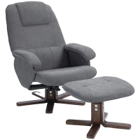 HOMCOM Linen Swivel Recliner Chair with Footstool, Upholstered Reclining Armchair with Wooden Base for Living Room, Grey(m-14)