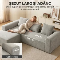 HOMCOM Canapea de Colț cu 3 Locuri, Fără Cadru, pentru Living, Gri Deschis(m-6)