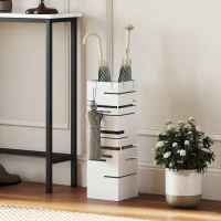 HOMCOM Suporte para Guarda Chuva Metálico com 4 Ganchos e Bandeja de Recolha de Gotas Removível 15,5x15,5x49 cm Branco(m-10)