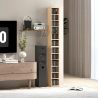 HOMCOM Set of 2 CD Media Display Shelf Unit Tower Rack with Adjustable Shelves, Natural(m-10)