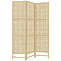 HOMCOM 3-teiliger Raumteiler, 180 cm faltbarer Wandschirm, Freistehender Raumtrenner mit handgewebtem Design für Zuhause, Natur(m-12)