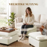 HOMCOM Fußhocker moderner Stoff-Ottomane mit Kunststoffbeinen für Wohnzimmer und Schlafzimmer, 75 cm, Cremeweiß(m-5)