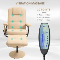 HOMCOM Swivel Recliner Chair and Footstool, Faux Leather Massage Recliner Armchair with Remote Control and Round Wrapped Base, Beige(m-4)