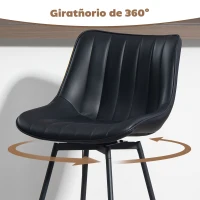 HOMCOM Conjunto de 2 Bancos de Bar Giratórios com Encosto Curvado e Apoio para os Pés Estofados em PU 47x54,5x97,5 cm Preto(m-5)