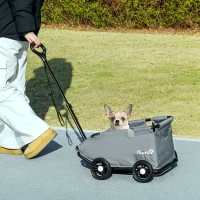 PawHut Poussette pour chien poussette petit chien pliable à 4 roues avec tige de poussée réglable 53 x 45 x 28 cm gris(m-12)