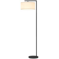 HOMCOM Stehleuchte, Stehlampe, E27 Sockel, Schwarz, weißer Stoffschirm, Fußschalter, Eisen, 47 x 37 x 153 cm(m-11)