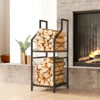 Outsunny Suport lemne de foc pe 2 niveluri din metal cu bază ridicată, 34x30x80 cm, negru(m-2)
