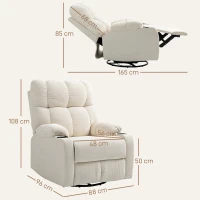 HOMCOM Fotoliu Reclinabil 135° cu Suport pentru Pahare și Suport pentru Picioare, din Țesătură cu Aspect de In, 88x96x108 cm, Bej(m-3)