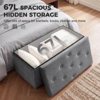 HOMCOM Velvet Upholstered Foldable Ottoman Footrest, Storage Ottoman Bench with Wood Legs for Living Room, Grey(m-4)