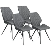 HOMCOM Set of 4 Dining Chairs, Kitchen Chairs with Metal Legs, PU Leather Seat and Backrests, Grey(m-1)