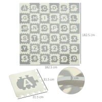 HOMCOM 36Pcs Foldable Baby Foam Play Mat for Kids EVA Soft Jigsaw Floor Tiles Toddler Educational with Alphabet and Numbers Anti-Slip Crawling Learning 31.5 x 31.5(m-3)