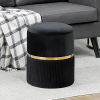 HOMCOM Velvet-Feel Storage Ottoman - Black(m-10)