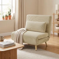 HOMCOM 3-in-1 slaapfauteuil, uitklapbare cordfauteuil met slaapfunctie verstelbare rugleuning, kussen, beige(m-4)