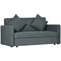 HOMCOM Modern Snow Flannel Loveseat Sofa Sleeper, 2 Seater Sofa Bed with Hidden Storage, Dark Grey(m-1)