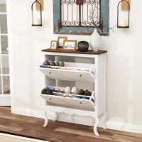 HOMCOM Móvel Sapateira Estilo Francês Sapateira com 2 Gavetas Prateleiras Ajustáveis para 16 Pares de Sapato 84x29x109 cm Branco(m-11)