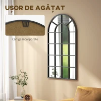 HOMCOM Oglindă Arcuiră pentru Casă și Birou cu Montaj pe Perete, din Sticlă și Metal, 62x2.5x110 cm, Negru(m-10)