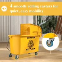 HOMCOM Mop Bucket with Wringer Set on Wheels for Floor Cleaning, 20 Litre Side Press Wringer with Handle and Mop, Yellow(m-7)