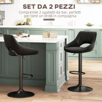 HOMCOM Set da 2 Sgabelli da Bar con Altezza Regolabile, Poggiapiedi e Seduta Girevole in Finta Pelle, Nero(m-3)