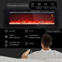 HOMCOM Camino Elettrico 1800W Regolabile con Telecomando, in Acciaio e Vetro Temperato, 127x15.8x45 cm, Nero(m-5)