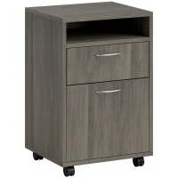 HOMCOM Filing Cabinet, Mobile File Cabinet with 2 Drawers, Office Home Organiser on Wheels for A4, Letter-Size File Folders, Mobile Printer with Open Shelf, Grey(m-1)
