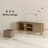 HOMCOM Meuble TV bas sur pieds style contemporain avec 2 tiroirs en tissu dim. 110L x 29l x 46,5H cm - passe-câbles - MDF(m-3)