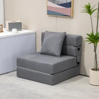 HOMCOM Convertible Chair Bed, Floor Sofa Bed Recliner, Fabric Upholstered Sleeper Lounge Futon with Pillow for Living Room, Dark Grey(m-13)